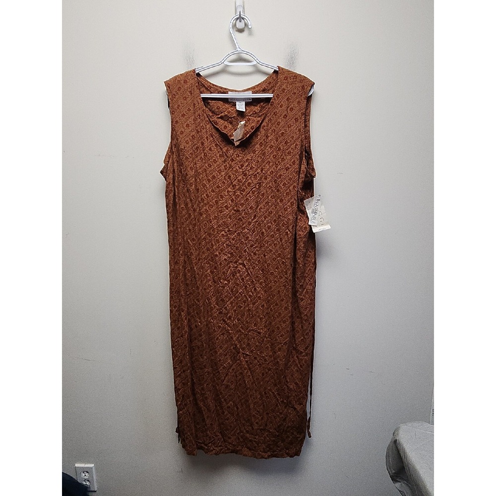 McNaughton Maggi Womens 3X Rust Floral Crinkle Rayon Sleeveless Midi Dress NWT